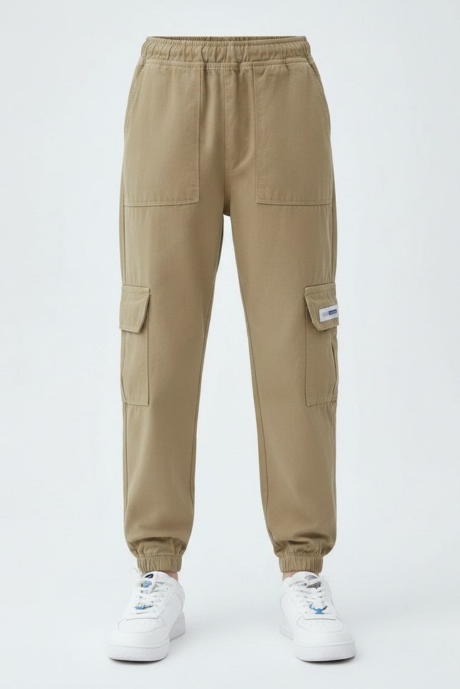Pantalon Parachute Kaki Cargo Ample Coton Garçon - vue 3