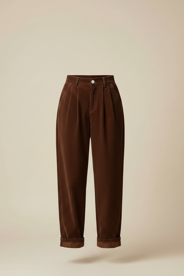 Pantalon Parachute Marron Côtelé Ample Vintage Femme - Cordé - vue 3