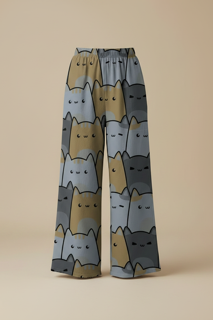 Pantalon Parachute Ample Chat Imprimé Taille Élastique - Viscose - vue 3