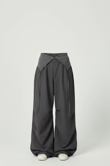 Pantalon Parachute Gris Ample Décontracté Plissé Taille Basse - Polyester - vue 3