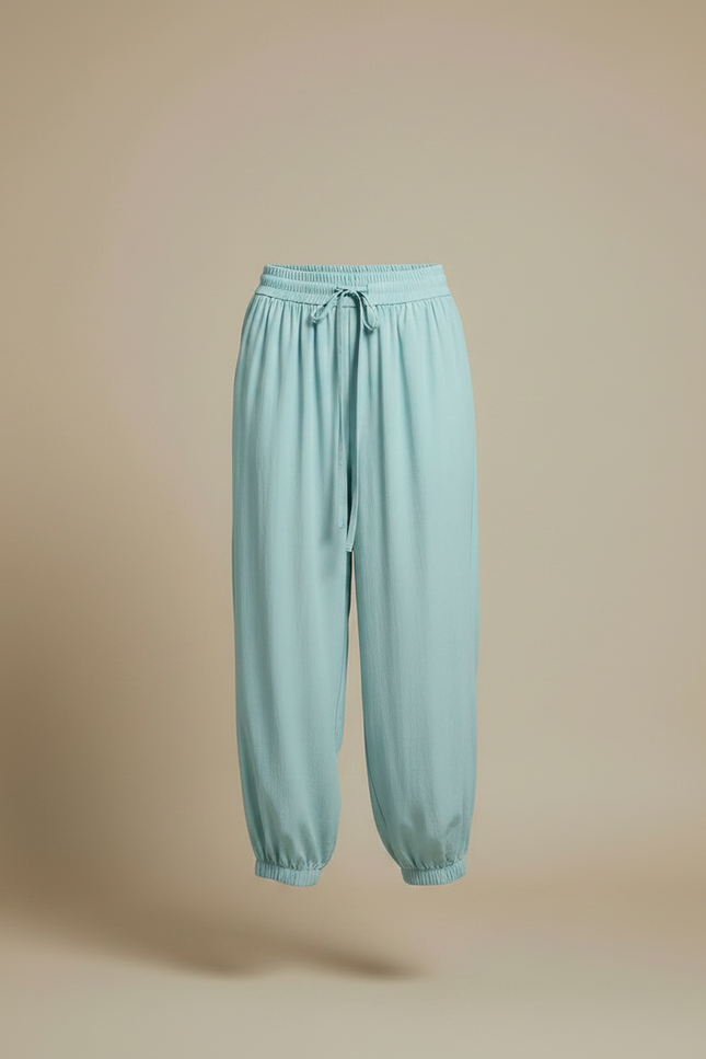 Pantalon Parachute Bleu Ciel Fluide Ample Cordon Décontracté - Viscose - vue 3
