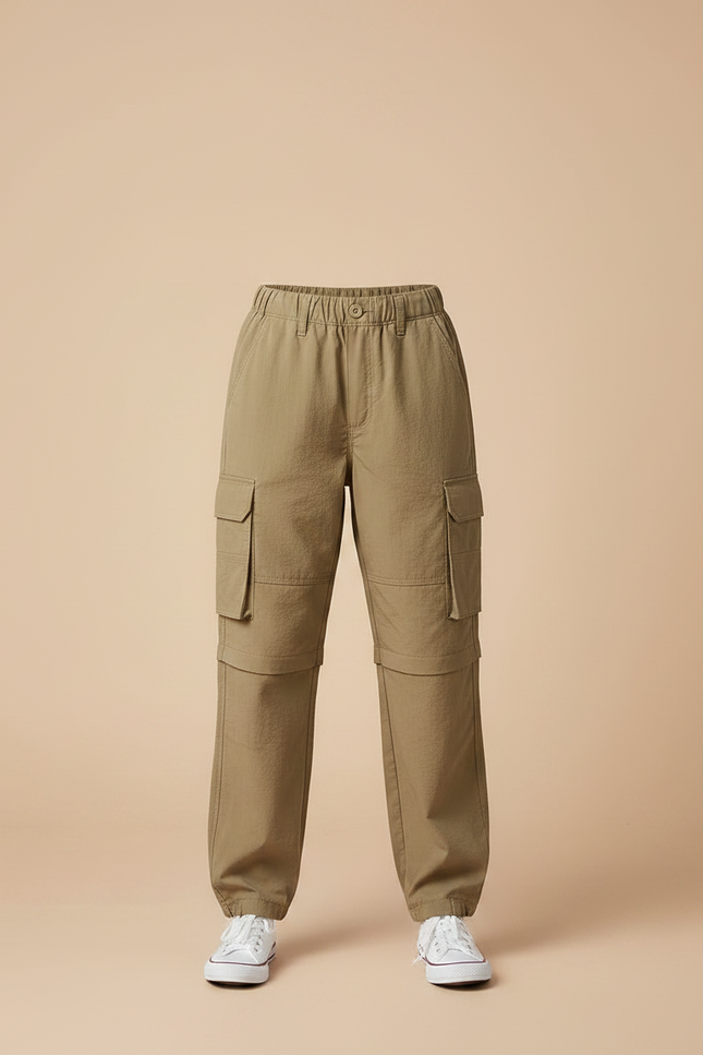 Pantalon Parachute Kaki Ample Cargo Convertible Enfant - Polyester - vue 3