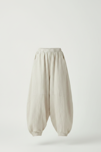 Pantalon Parachute Beige Lin Ample Décontracté - vue 3