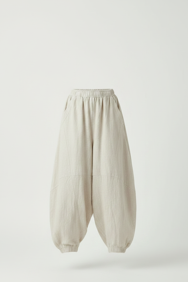 Pantalon Parachute Beige Lin Ample Décontracté - vue 3
