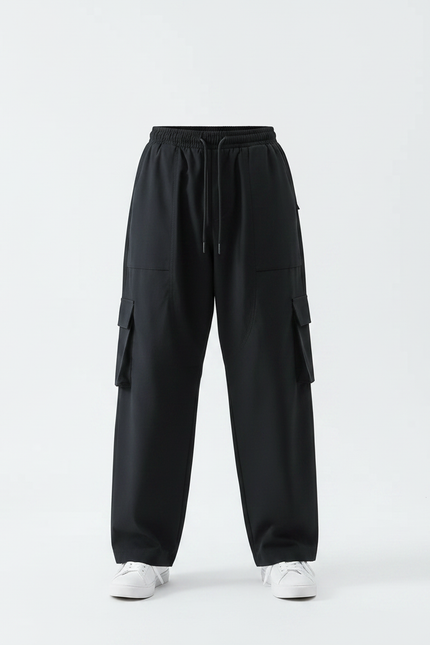 Pantalon Parachute Noir Ample Cargo Cordon Garçon - Polyester - vue 3