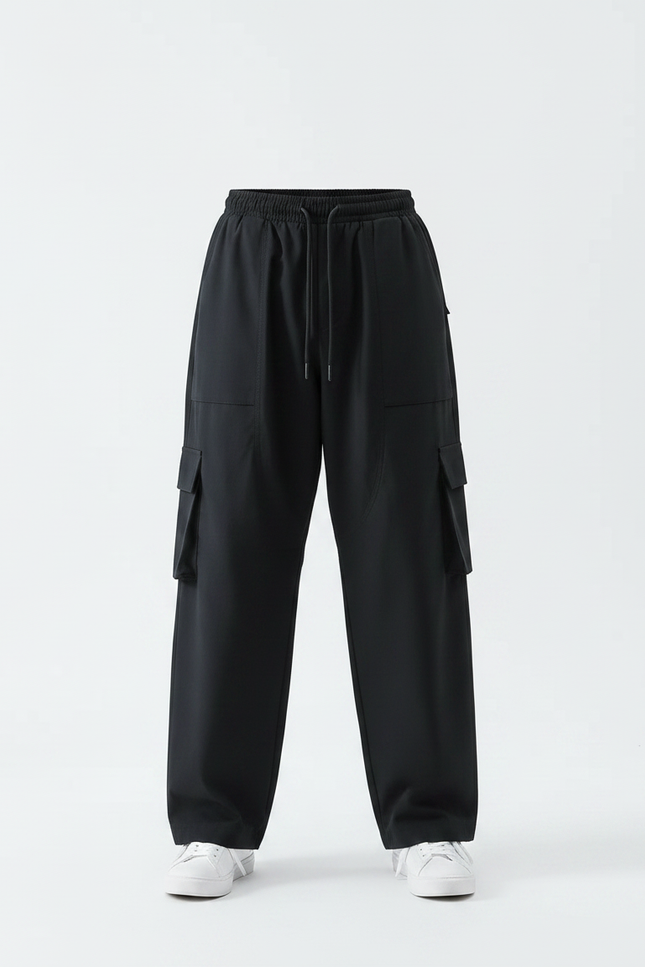 Pantalon Parachute Noir Ample Cargo Cordon Garçon - Polyester - vue 3