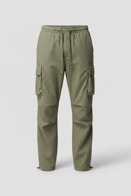 Pantalon Parachute Cargo Ample Vert Coton Homme - Kaki - vue 3