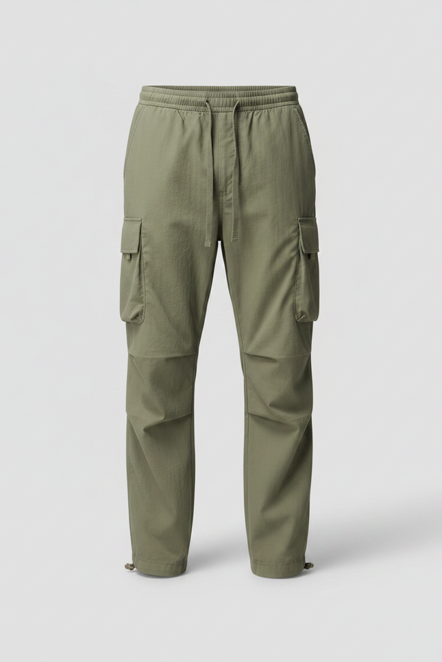 Pantalon Parachute Cargo Ample Vert Coton Homme - Kaki - vue 3