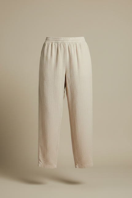Pantalon Parachute Femme Beige Taille Elastique - Lin - vue 3