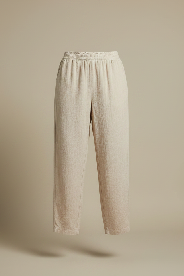Pantalon Parachute Femme Beige Taille Elastique - Lin - vue 3