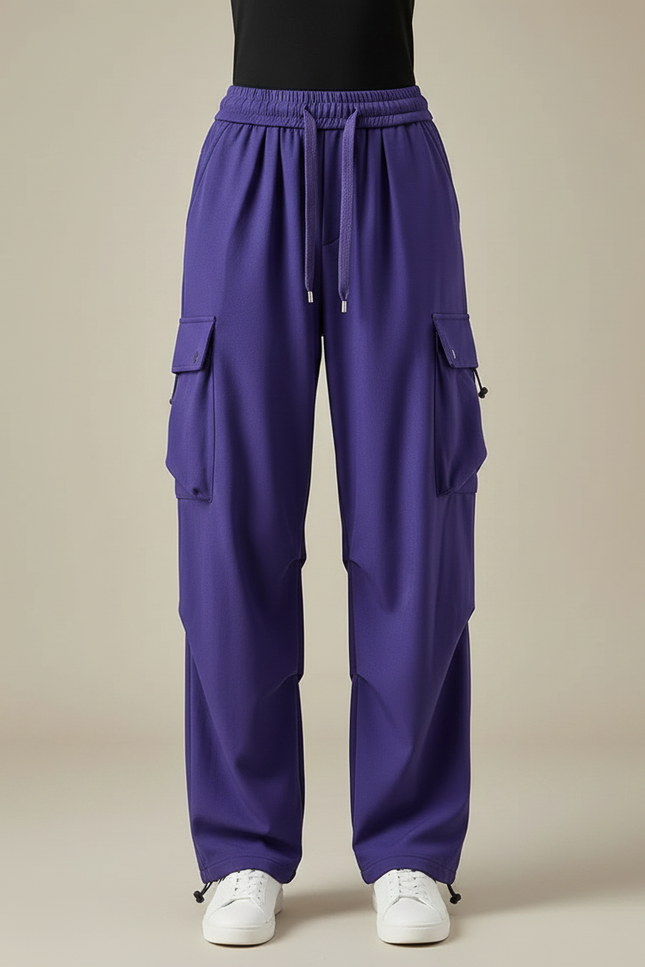 Pantalon Parachute Violet Ample Cargo Cordon Femme - Polyester - vue 3