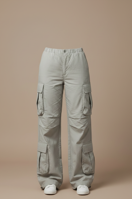 Pantalon Parachute Gris Ample Cargo Cordon Décontracté - Polyester - vue 3