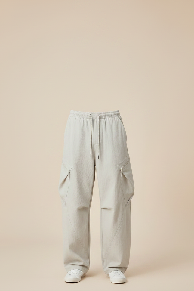Pantalon Parachute Gris Clair Ample Cargo Léger Décontracté - Polyester - vue 3