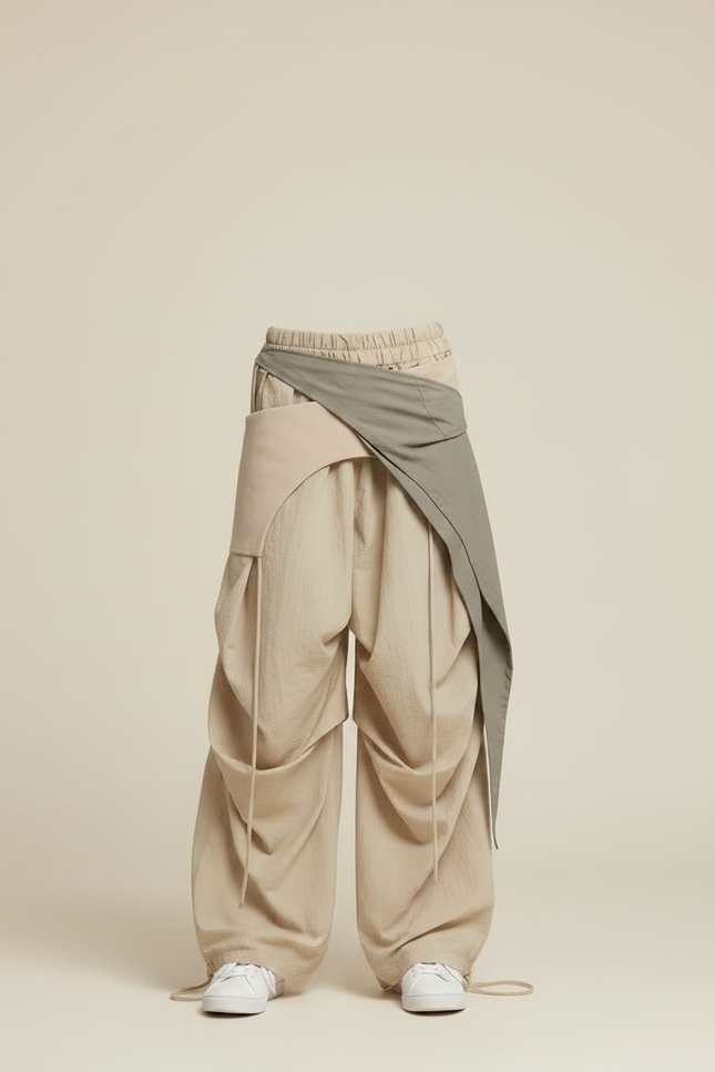 Pantalon Parachute Beige Ample Fluide Cordon Fille - Polyester - vue 3