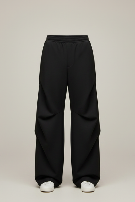 Pantalon Parachute Noir Ample Plissé Décontracté Unisexe - Polyester - vue 3