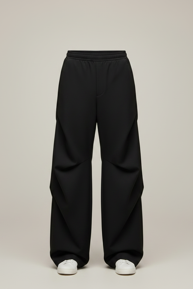 Pantalon Parachute Noir Ample Plissé Décontracté Unisexe - Polyester - vue 3