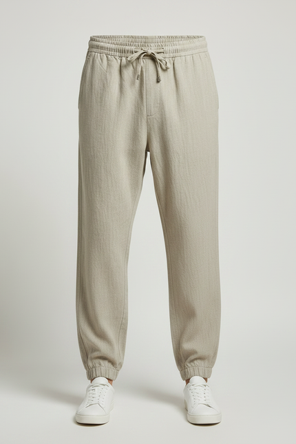 Pantalon Parachute Lin Coton Ample Beige Cordon - vue 3