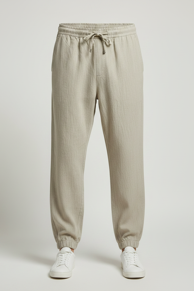 Pantalon Parachute Lin Coton Ample Beige Cordon - vue 3