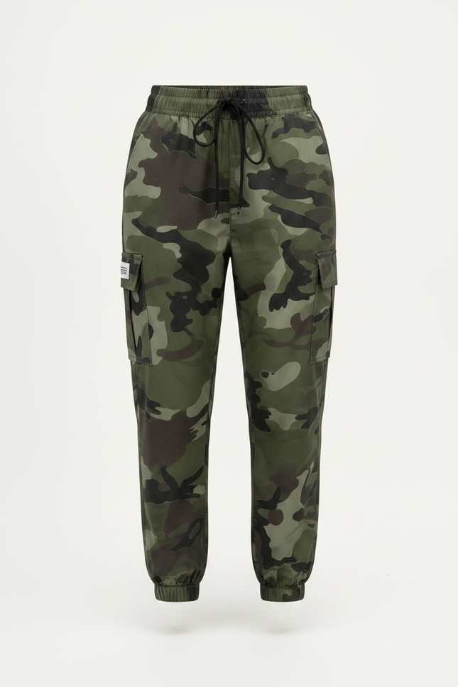 Pantalon Parachute Camouflage Ample Cargo Cordon - Multicolore Polyester - vue 3
