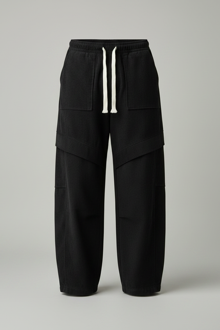 Pantalon Parachute Noir Ample Cordon Décontracté Homme - Cordé - vue 3