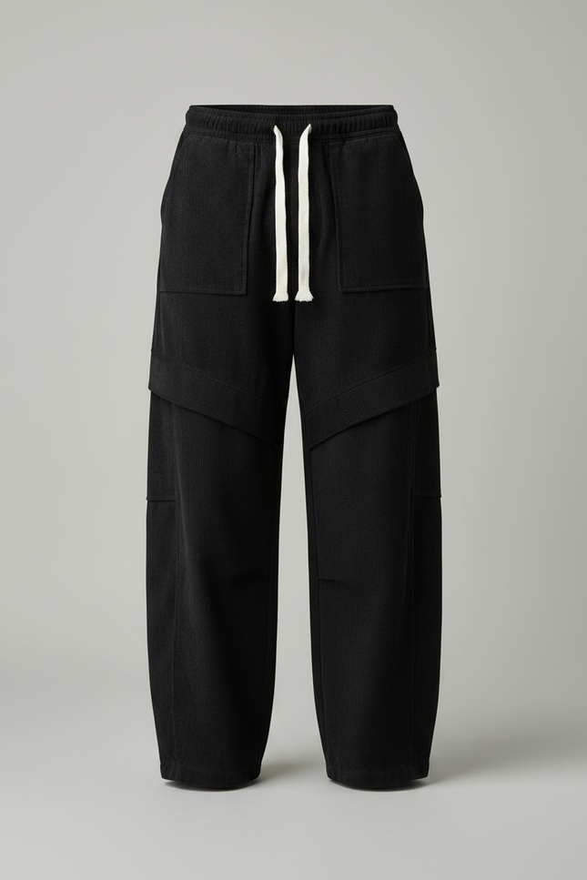 Pantalon Parachute Noir Ample Cordon Décontracté Homme - Cordé - vue 3
