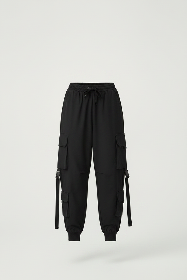 Pantalon Parachute Noir Cargo Ample Multipoches Femme - Polyester - vue 3