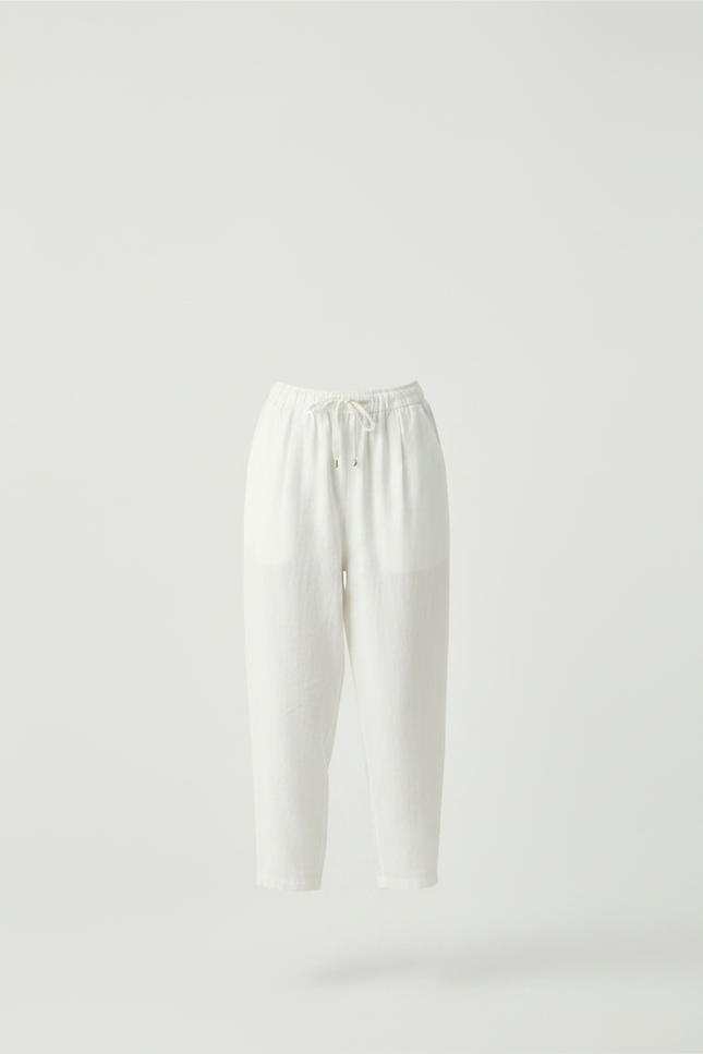 Pantalon Parachute Blanc Lin Ample Décontracté Cordon - vue 3
