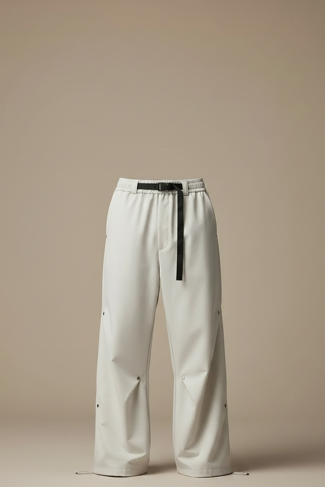 Pantalon Parachute Gris Clair Ample Décontracté Ceinture - Polyester - vue 3