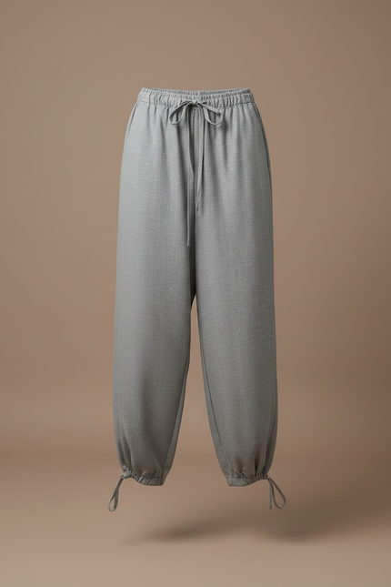 Pantalon Parachute Gris Ample Cordon Élégant Femme - Gabardine - vue 3