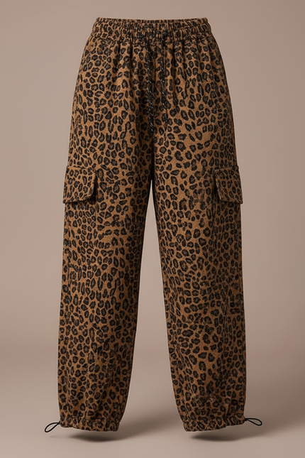 Pantalon Parachute Léopard Ample Cargo Fille Tendance - Imprimé Molleton - vue 3