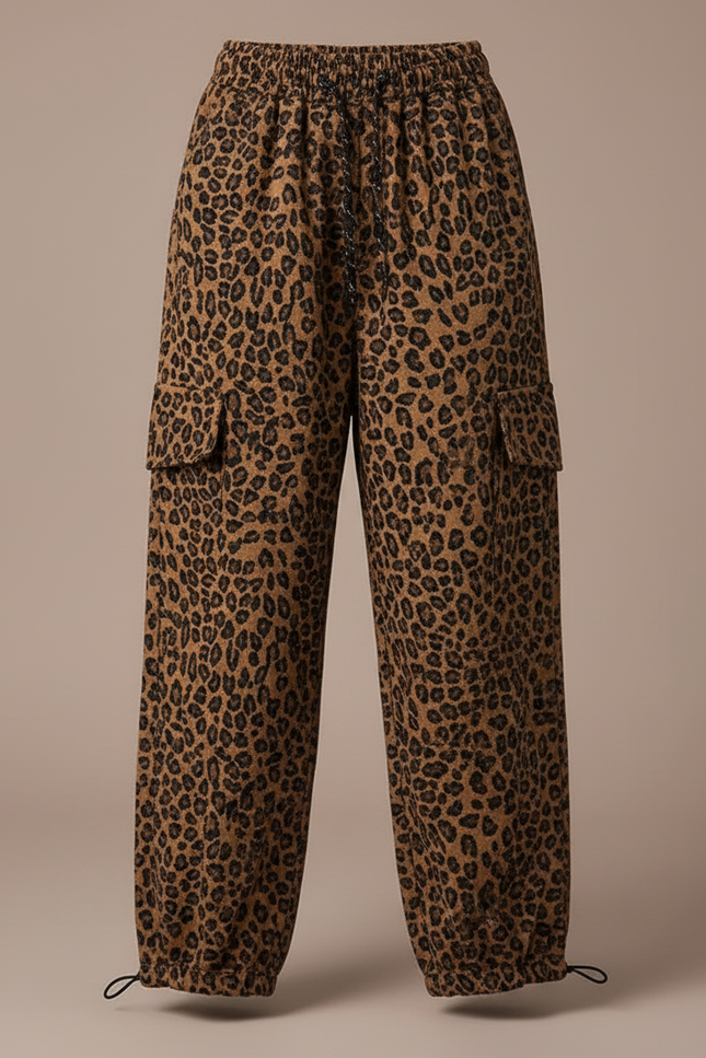 Pantalon Parachute Léopard Ample Cargo Fille Tendance - Imprimé Molleton - vue 3