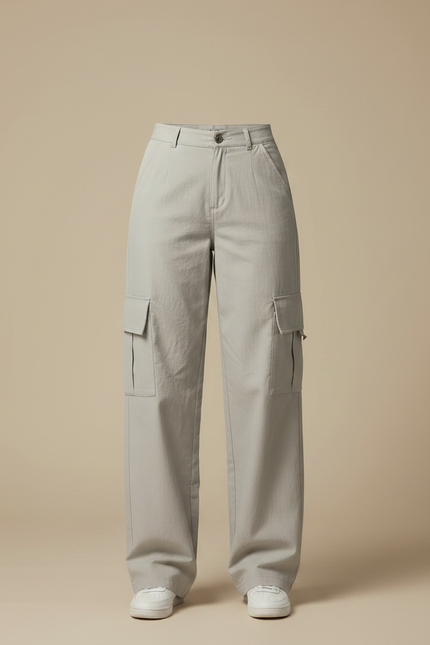 Pantalon Parachute Gris Ample Cargo Décontracté Femme - Toile - vue 3