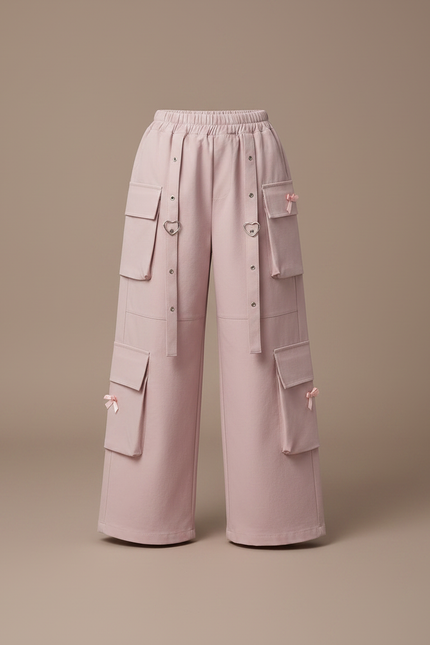 Pantalon Parachute Rose Cargo Ample Fille Poches - Gabardine - vue 3