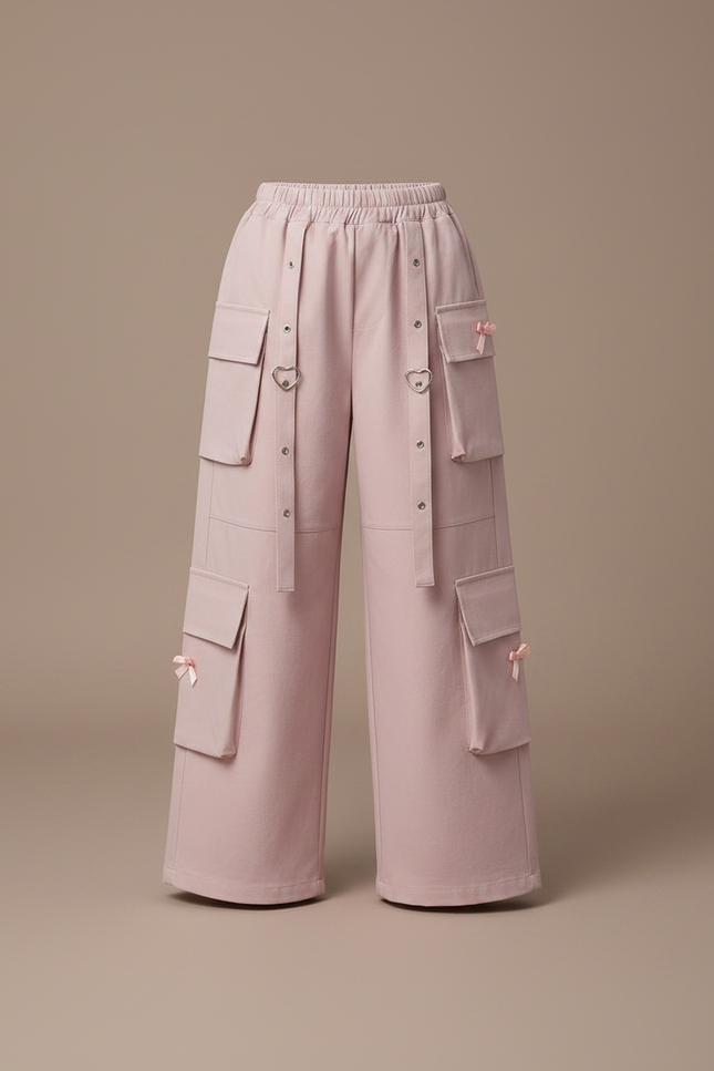 Pantalon Parachute Rose Cargo Ample Fille Poches - Gabardine - vue 3
