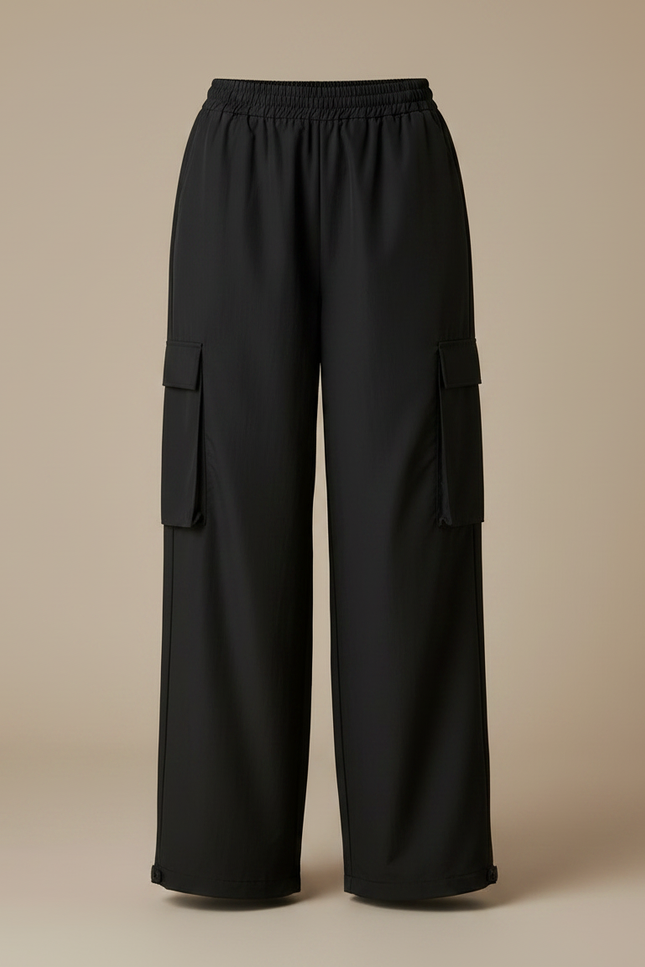 Pantalon Parachute Noir Cargo Ample Poches Femme - Polyester - vue 3