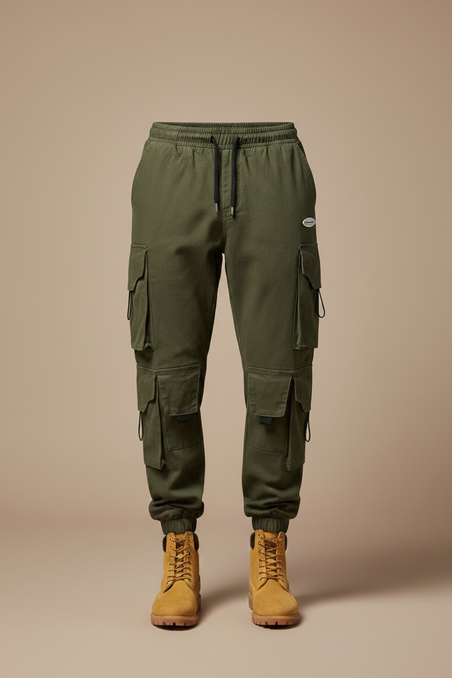 Pantalon Parachute Vert Kaki Cargo Ample Coton Homme - Toile - vue 3