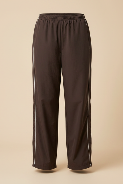 Pantalon Parachute Marron Ample Fluide Cordon Sportif - Polyester - vue 3