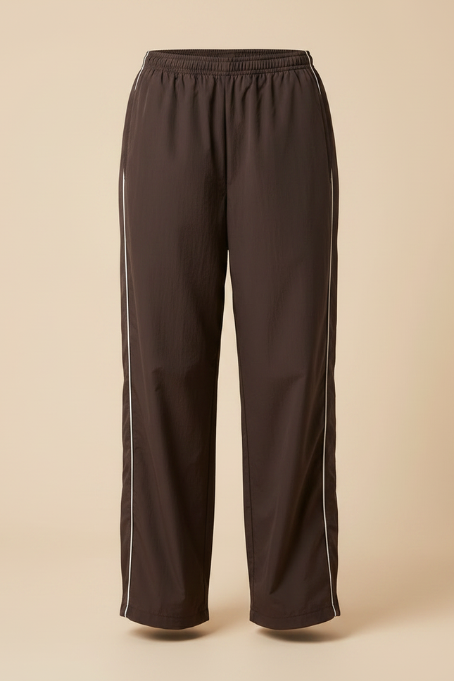 Pantalon Parachute Marron Ample Fluide Cordon Sportif - Polyester - vue 3