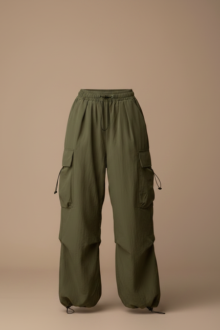 Pantalon Parachute Kaki Cargo Ample Femme Streetwear - Polyester - vue 3