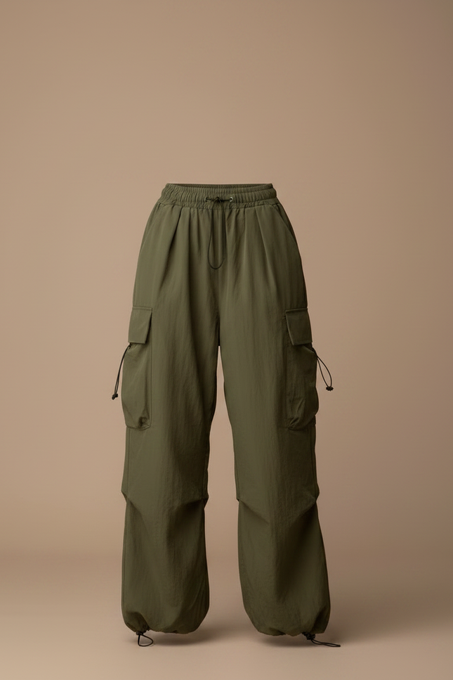Pantalon Parachute Kaki Cargo Ample Femme Streetwear - Polyester - vue 3