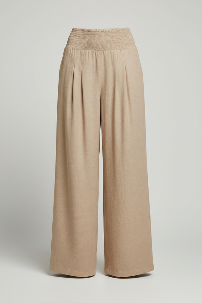 Pantalon Parachute Beige Ample Smocké Plissé Femme - Lin - vue 3