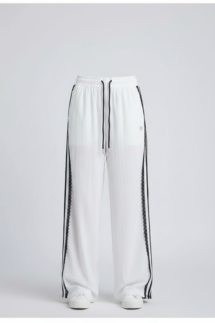 Pantalon Parachute Blanc Large Rayures Noires Fille - Polyester - vue 3