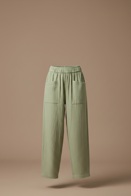 Pantalon Parachute Vert Coton Ample Décontracté Fluide - vue 3