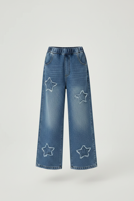 Pantalon Parachute Denim Étoiles Ample Enfant Bleu - Jean - vue 3