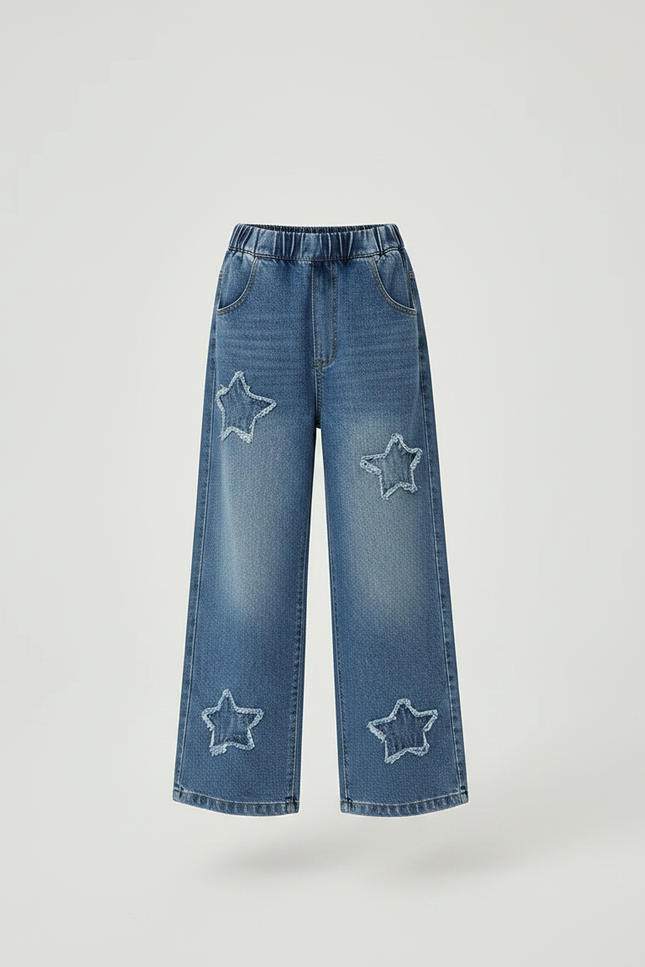 Pantalon Parachute Denim Étoiles Ample Enfant Bleu - Jean - vue 3