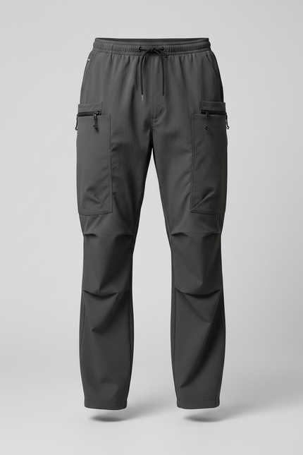 Pantalon Parachute Gris Cargo Ample Unisexe - Polyester - vue 3