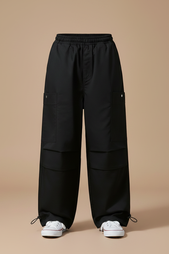 Pantalon Parachute Noir Cargo Ample Unisexe Décontracté - Polyester - vue 3