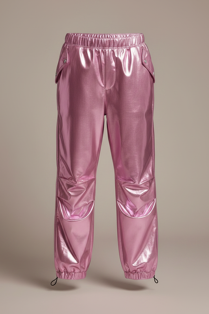 Pantalon Parachute Métallisé Rose Ample Enfant Brillant - Polyester - vue 3