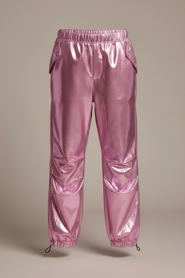 Pantalon Parachute Métallisé Rose Ample Enfant Brillant - Polyester - vue 3
