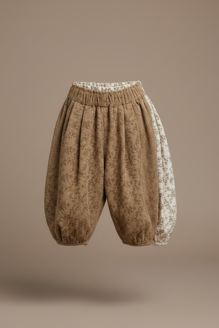 Pantalon Parachute Côtelé Floral Ample Enfant Marron - Cordé - vue 3